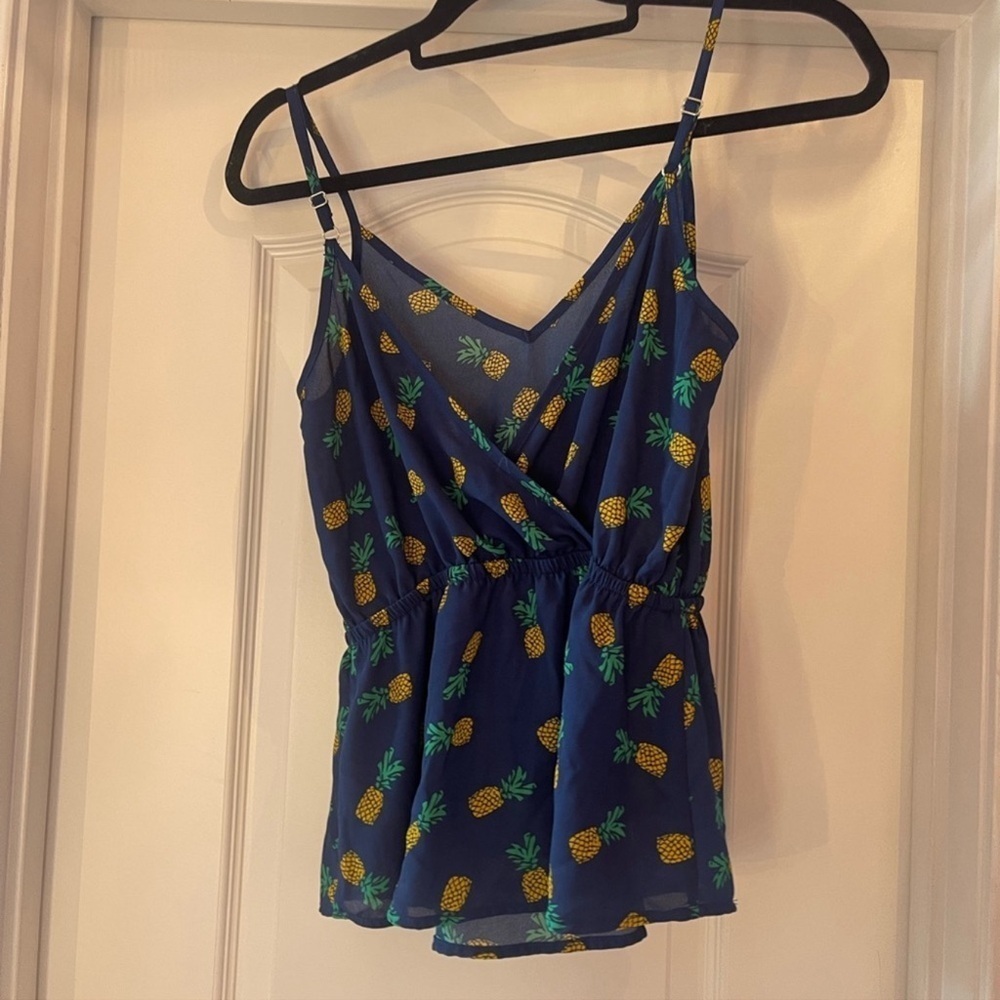 Lily White Pineapple Tank Cinch Tie Navy - Picture 2 of 4